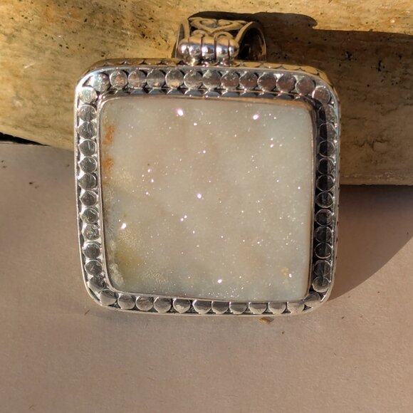 STERLING SILVER PENDANT WITH DRUZY QUARTZ STONE         NWT - Picture 4 of 7